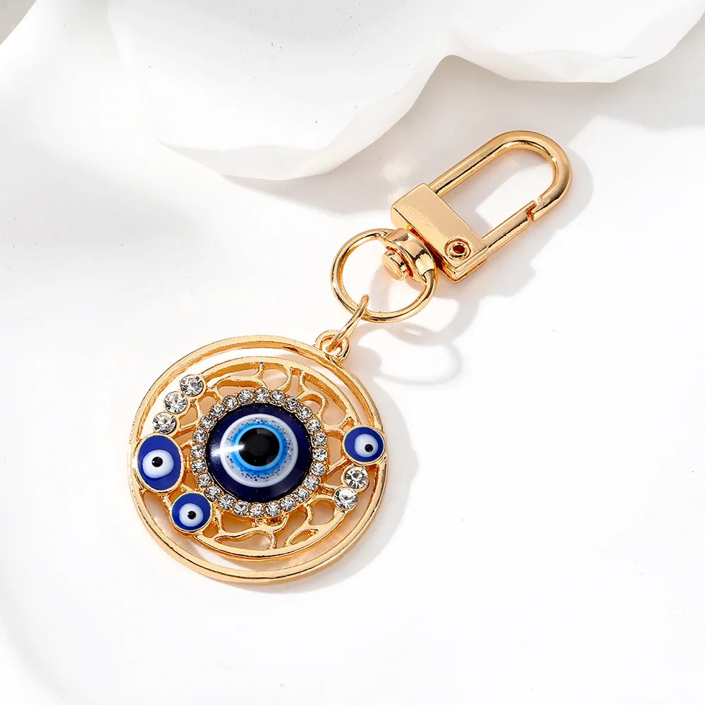 Bling Hollow Evil Eye Hamsa Hand Keychain Key Ring For Women Men Zircon Fatima Hand Blue Eye Bag Car Airpods Box Key Accessories