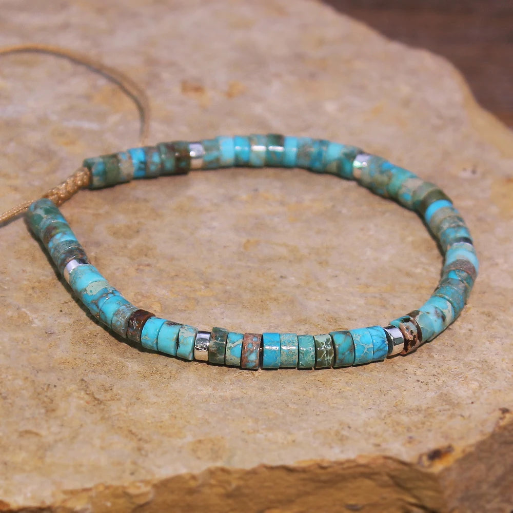 1PC Natural stone Turquoise Stone beads woven bracelet natural stone adjustable rope lady bracelet gift