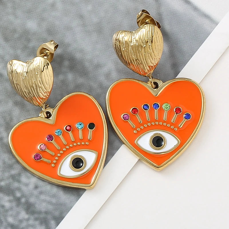 Bohemia Evil Blue Eyes Heart Earrings