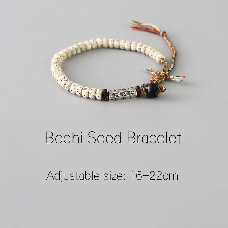 Tibetan Buddhism Six Words Mantra Beaded Bracelet Handmade Thread Rope Knot Amulet Prayer Wooden Beads Bracelets Men Women Gift