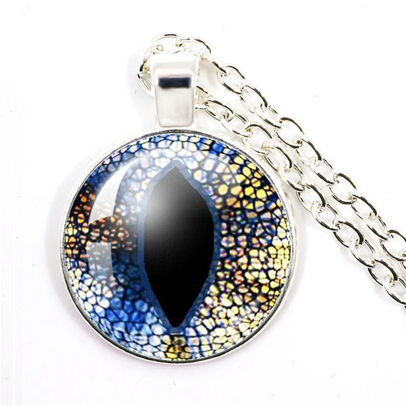 Lovely Fashion Colored Evil Eye Necklace Beautiful Animal Dragon Cats Eye Heart 25mm Glass Cabochon Pendant Gift For Fridends