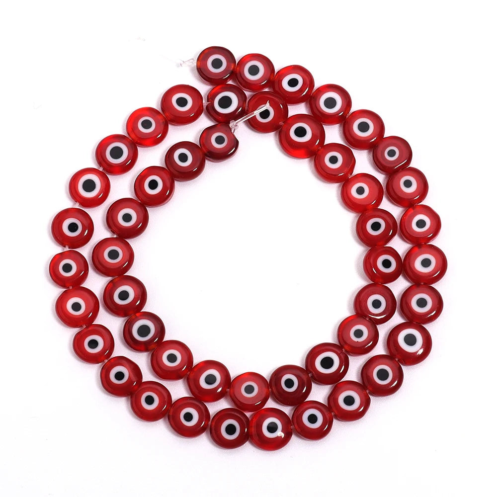 1String 4 6 8 10mm Lampwork Flat Round Beads Multicolor Evil Eye Loose Spacer Glass Beads For DIY Charm Bracelet Accessories