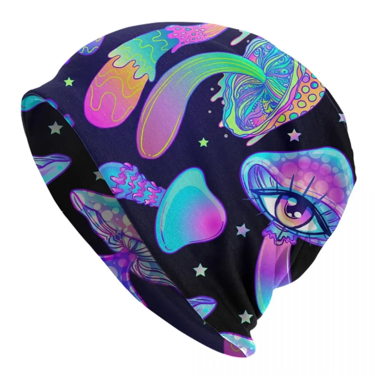 Custom Magic Mushroom Trippy Psychedelic Neon Pastel Goth Bonnet Hat Knitting Hat Men Women Unisex Warm Winter Beanies Cap