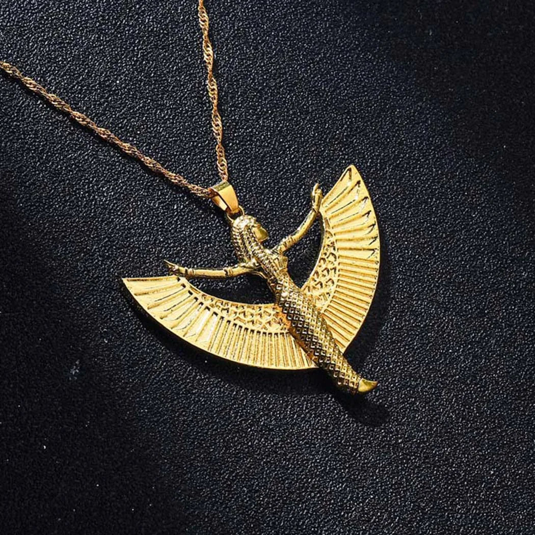 Isis Goddess Pewter Ancient Egyptian Occult Deity Fashion Gold Color Pendant Necklace for Women Gift for Girlfriend Jewelry