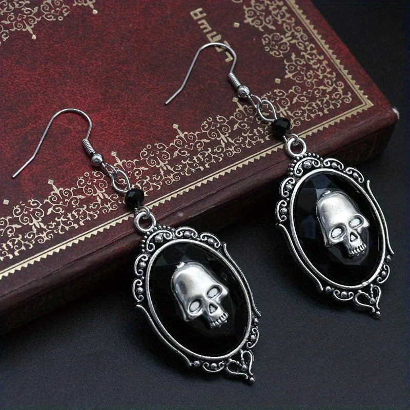 Skull Pattern Black Dangle Earrings