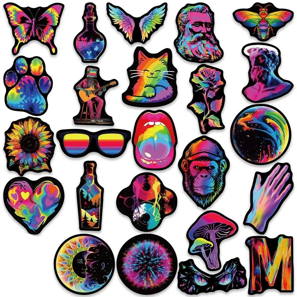 50pcs Funny Cartoon Rainbow Trippy Hippie Graffiti Stickers For Laptop Phone Guitar Luggage Skateboard Waterproof Vinyl Decal