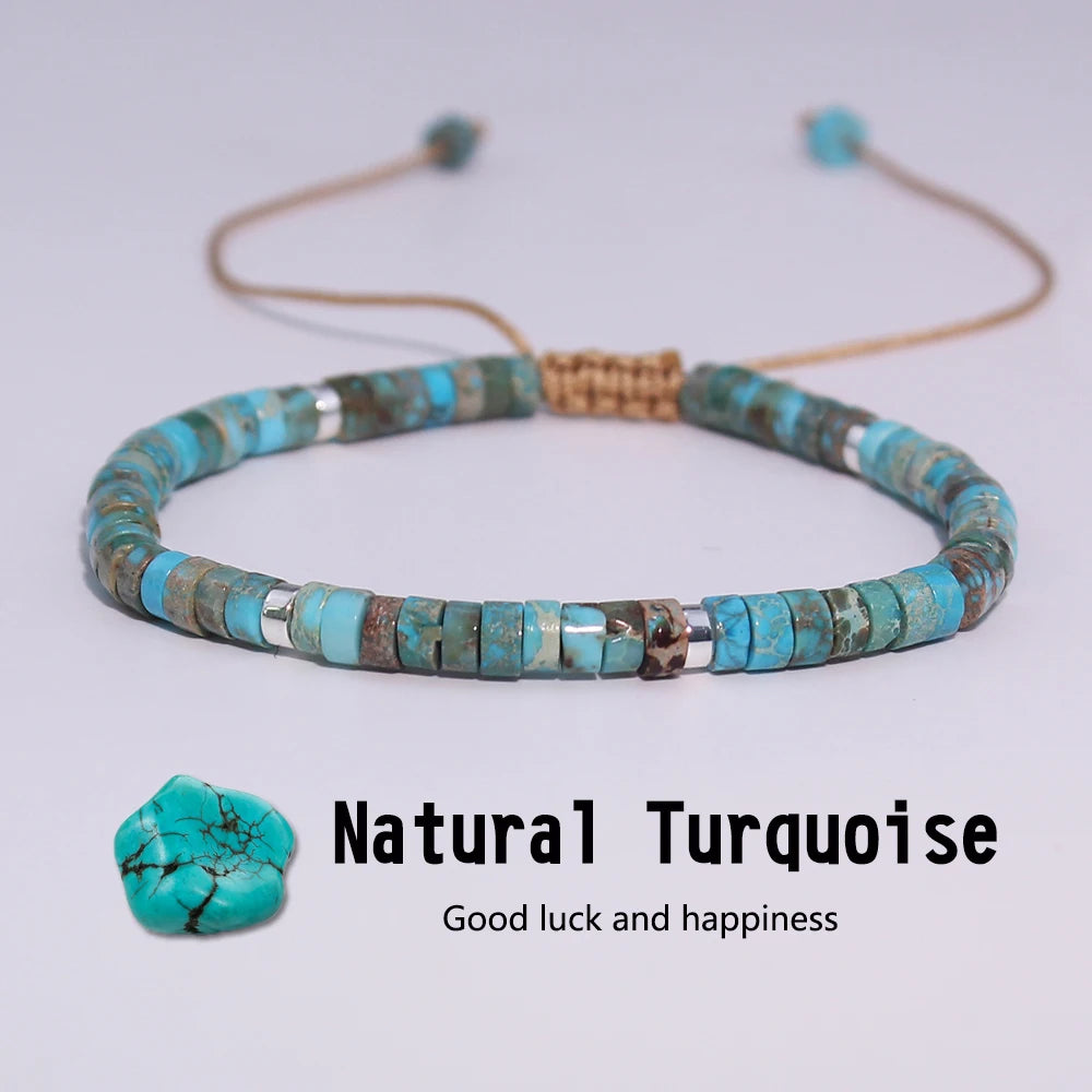 1PC Natural stone Turquoise Stone beads woven bracelet natural stone adjustable rope lady bracelet gift