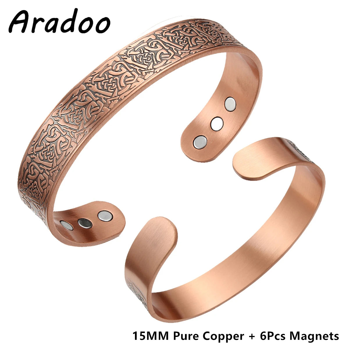 Vintage Pure Copper 18Pcs 3500 Gauss Strong Magnetic Therapy Open Cuff Bracelet