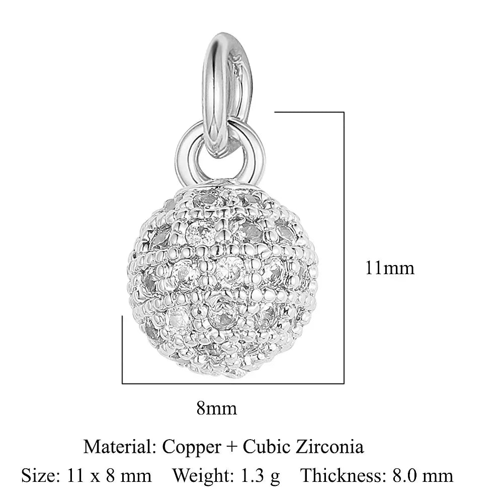 Round Ball Cross Heart Copper Zircon Jewelry Charms