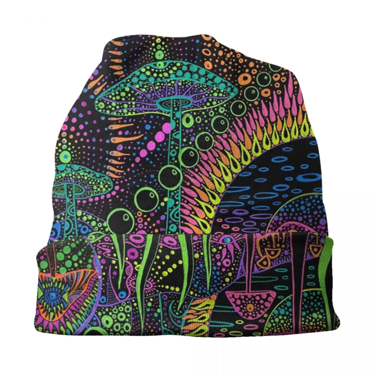 Custom Magic Mushroom Trippy Psychedelic Neon Pastel Goth Bonnet Hat Knitting Hat Men Women Unisex Warm Winter Beanies Cap