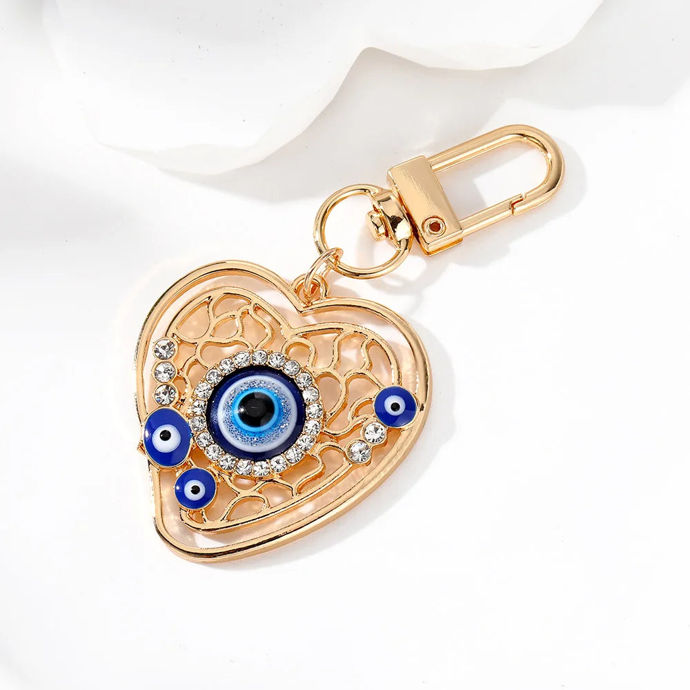 Bling Hollow Evil Eye Hamsa Hand Keychain Key Ring For Women Men Zircon Fatima Hand Blue Eye Bag Car Airpods Box Key Accessories