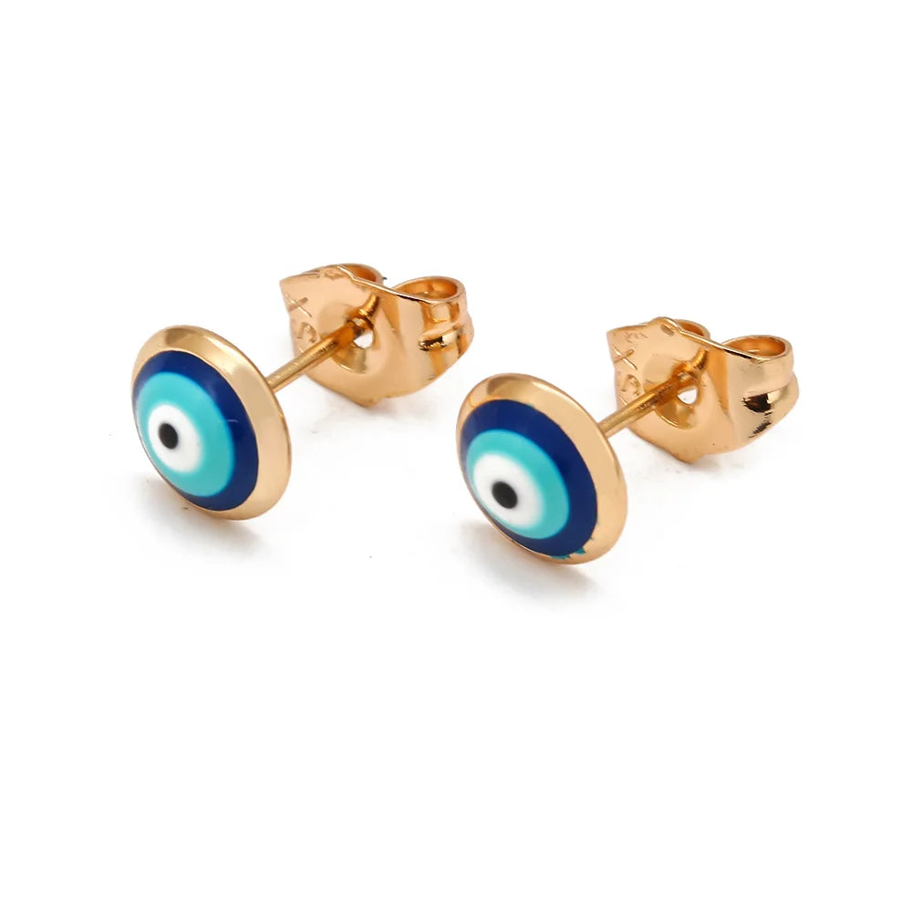 Round Stud Earrings Copper Turkish Evil Eye