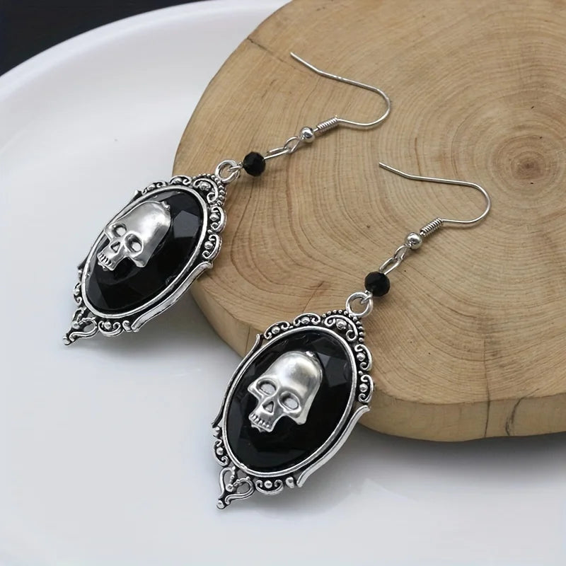 Skull Pattern Black Dangle Earrings