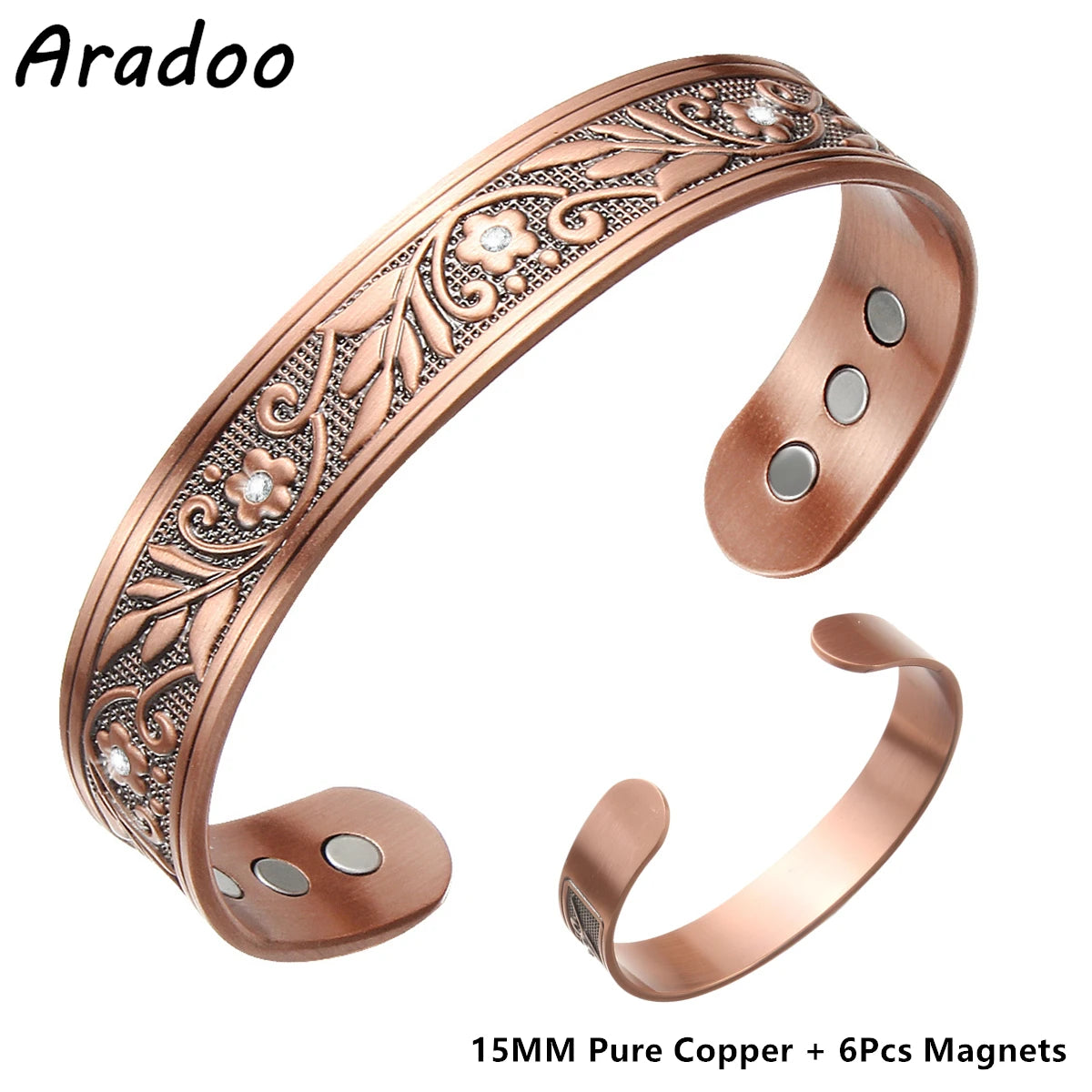 Vintage Pure Copper 18Pcs 3500 Gauss Strong Magnetic Therapy Open Cuff Bracelet