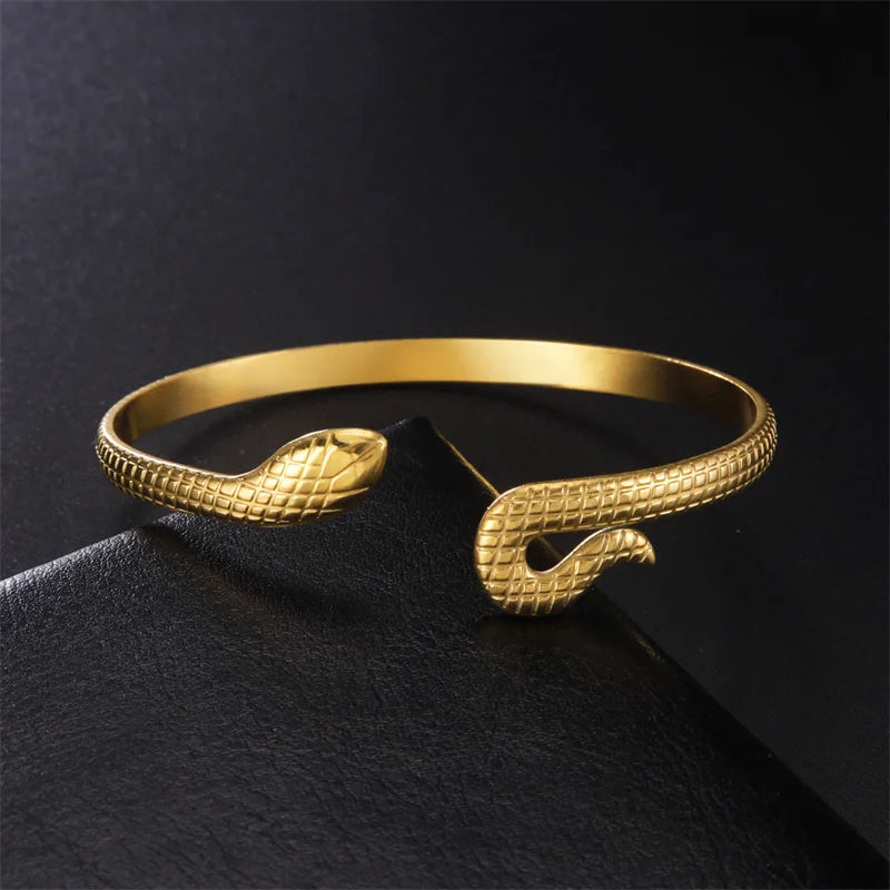 Snake Bangles for Women Men Luxury Stainless Steel Animal Snake Cuff Bracelets Adjustable Gothic Party Jewelry Gift Accessories