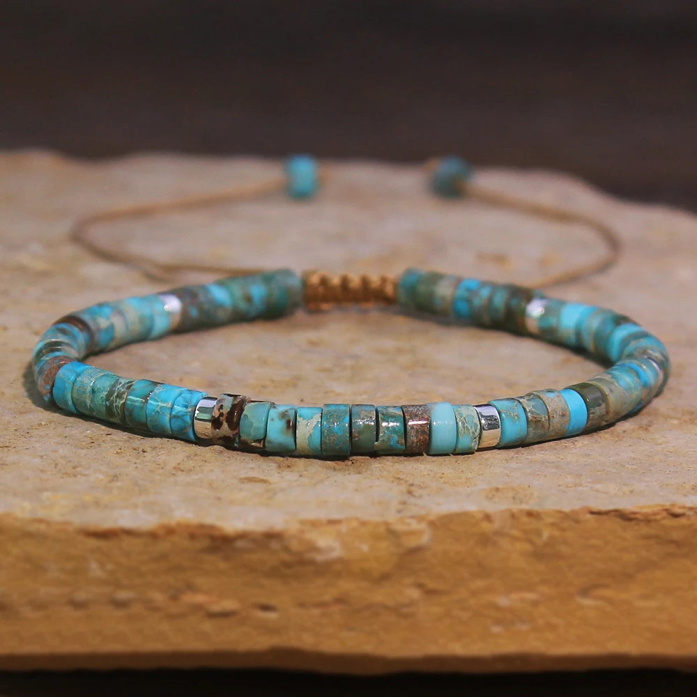 1PC Natural stone Turquoise Stone beads woven bracelet natural stone adjustable rope lady bracelet gift