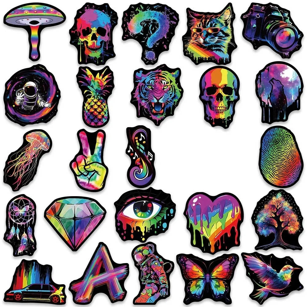 50pcs Funny Cartoon Rainbow Trippy Hippie Graffiti Stickers For Laptop Phone Guitar Luggage Skateboard Waterproof Vinyl Decal