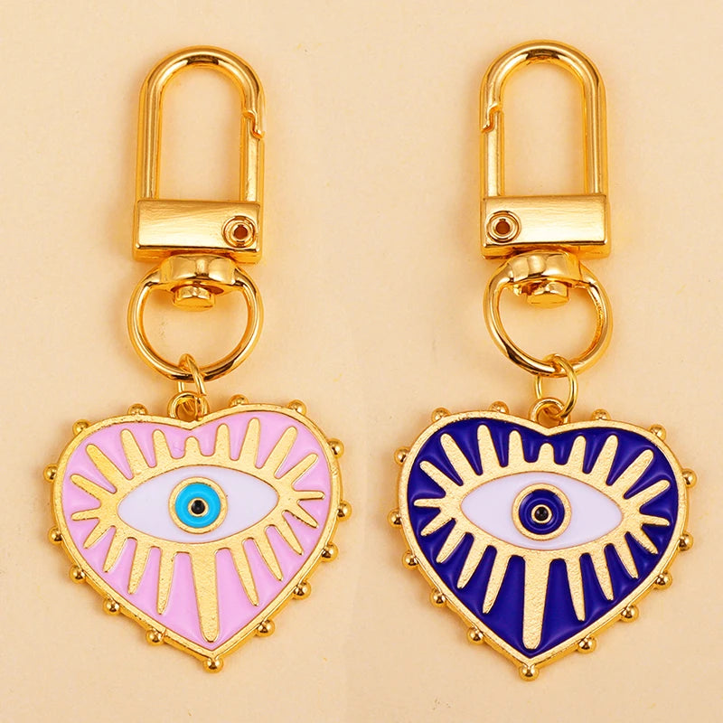 2Pcs Alloy Key Chains Rotationable Clasp Keyring Evil Blue Eye Love Heart Pendant Keychain Women Car Key Bag Decoration Accessor