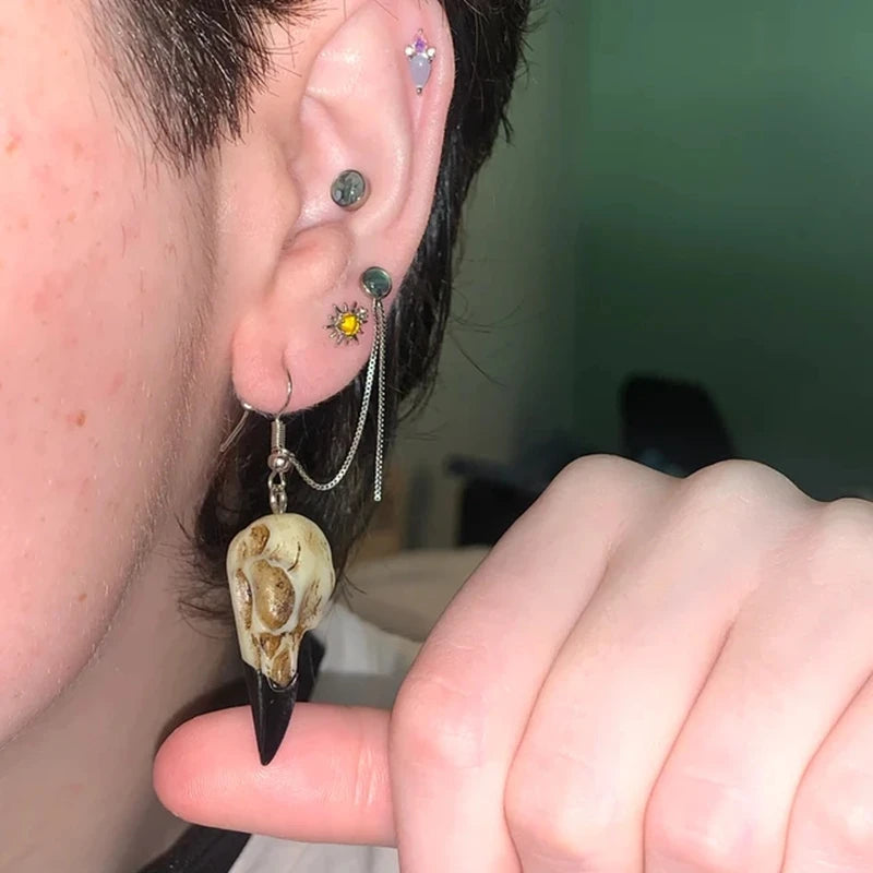 3D Raven Skull Earrings