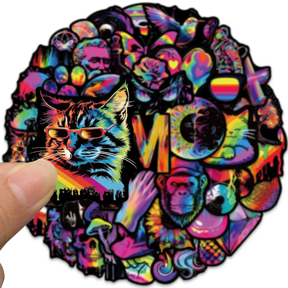 50pcs Funny Cartoon Rainbow Trippy Hippie Graffiti Stickers For Laptop Phone Guitar Luggage Skateboard Waterproof Vinyl Decal