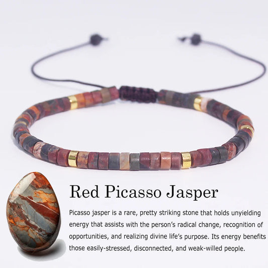 1PC Natural stone Picasso Stone beads woven bracelet natural stone adjustable rope lady bracelet gift