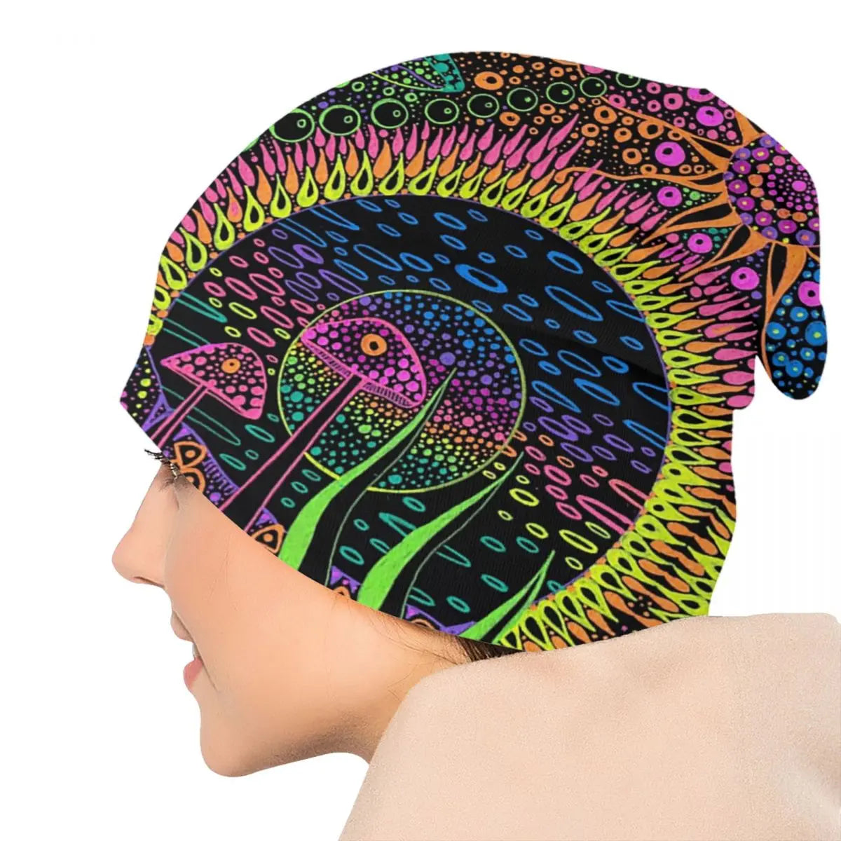 Custom Magic Mushroom Trippy Psychedelic Neon Pastel Goth Bonnet Hat Knitting Hat Men Women Unisex Warm Winter Beanies Cap