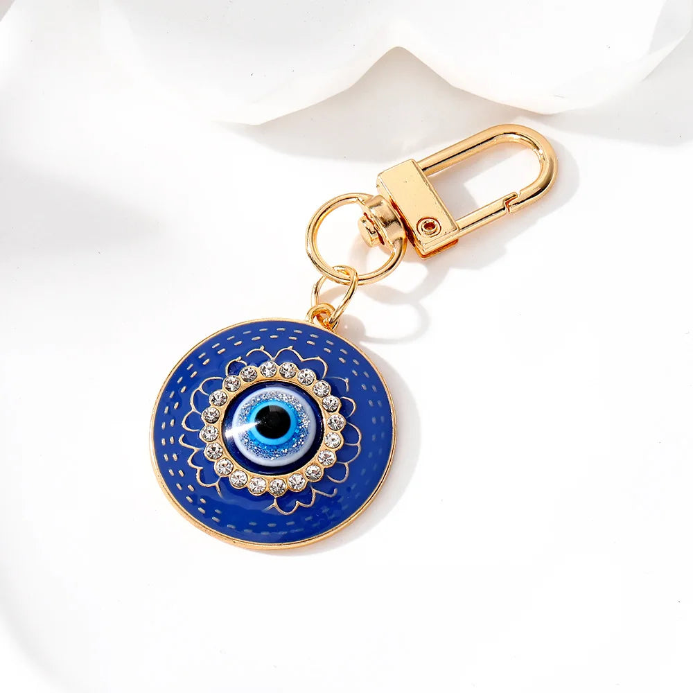 Bling Hollow Evil Eye Hamsa Hand Keychain Key Ring For Women Men Zircon Fatima Hand Blue Eye Bag Car Airpods Box Key Accessories