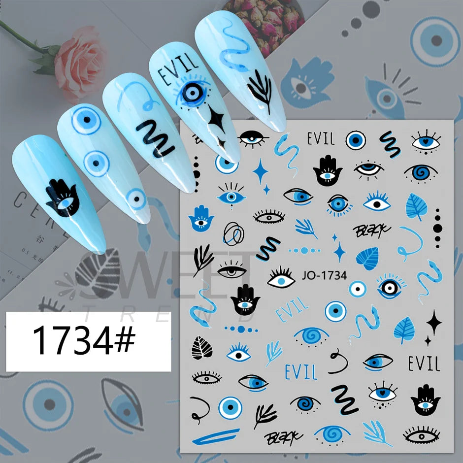 3D Heart Nail Design Blue Red Evil Eye Nail Art Decoration Sticker Press on Nails Valentine Decals Manicure Accessory SASW-CS012