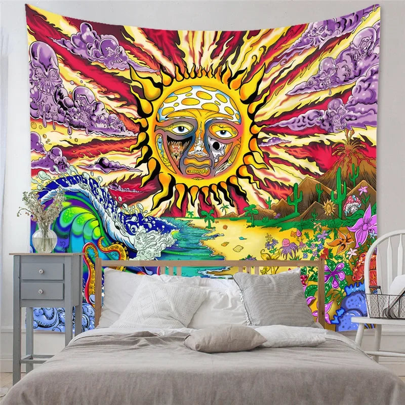 Psychedelic Tarot Trippy Sublime Sun Tapestry Wall Hanging Hippie Tapestries Mushroom Tapestry Aesthetic Room Home Decor