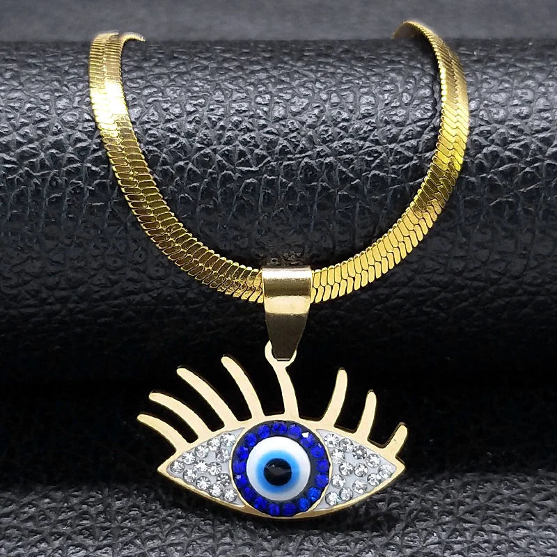 Vintage Crystal Evil Demon Eye Choker Necklaces for Women Stainless Steel Gold Plated Necklaces Jewelry collares mujeres N8239