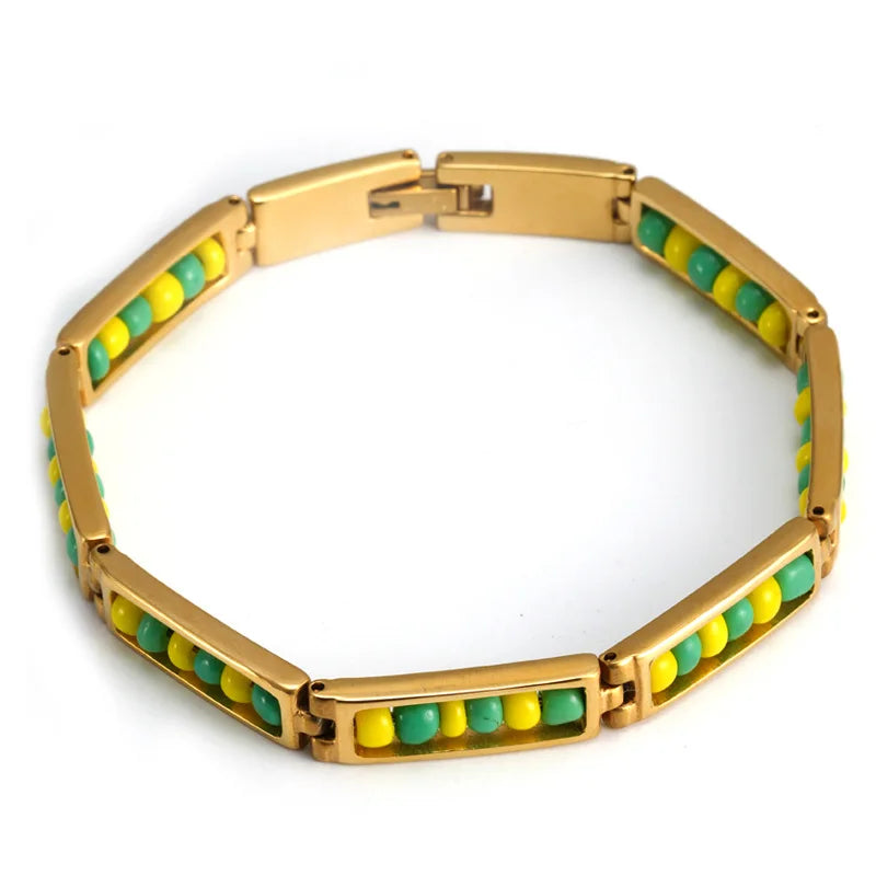 G&D New Luxury Fashion Stainless Steel Jewelry Color Yellow Green Orula Bracelet Mix Beads Unisex Bangle For Women/Men Gift