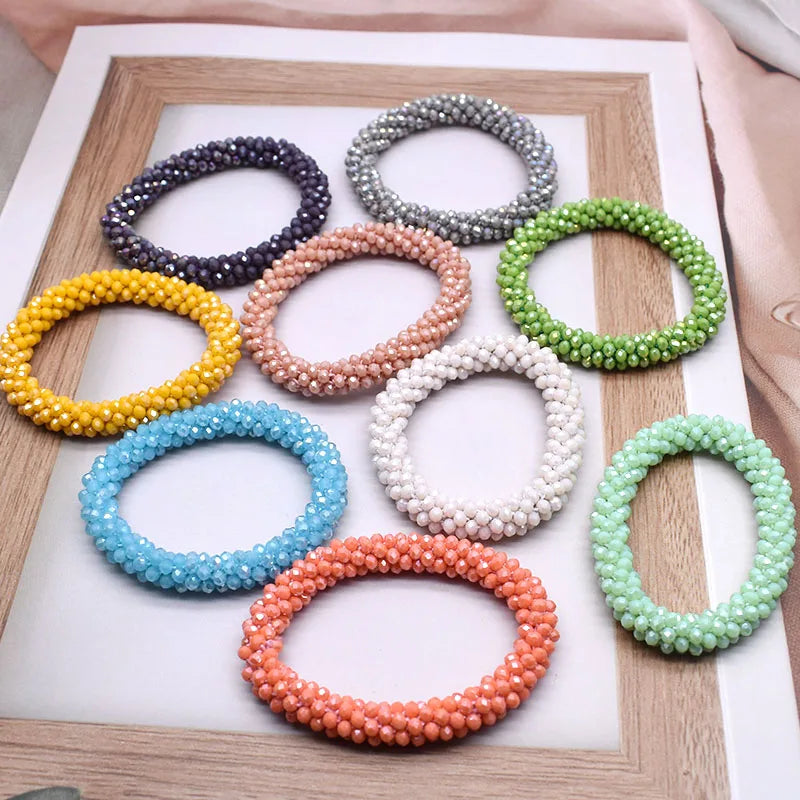 Glass Beads Bracelet And Hair Tie Elastic Hair Rope Simple Scrunchies Ponytail Headdress For Women Bracelet Hair Accessories